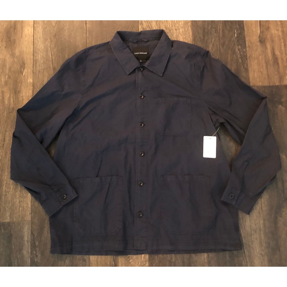 Lucky Brand Jacket Mens XL Navy Blue Poplin Chore Button Front Workwear 129520